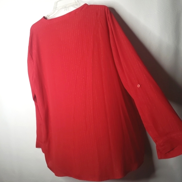 Kim Rogers Woman Red Chiffon Blouse Roll Tab Sleeves Plus Size 3X - Picture 13 of 13